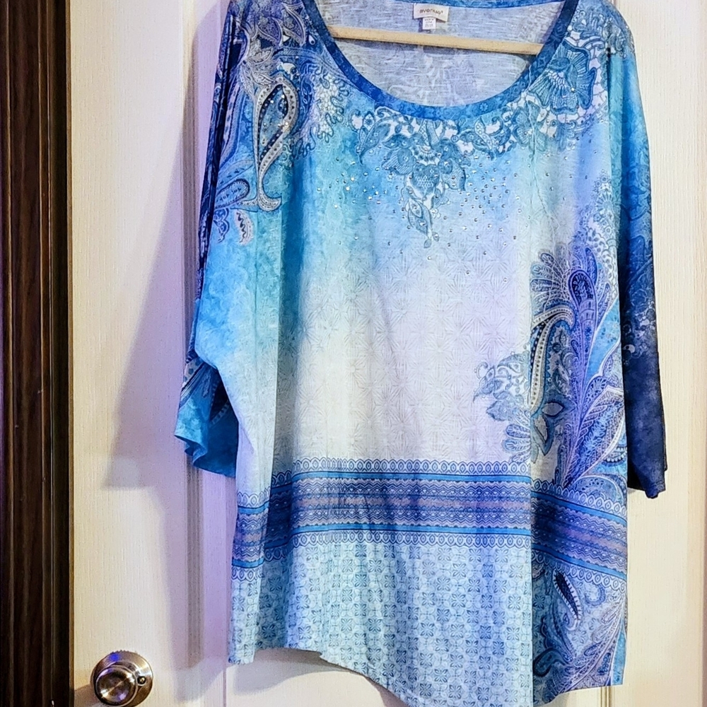 Avenue Blue and White Paisley Blouse